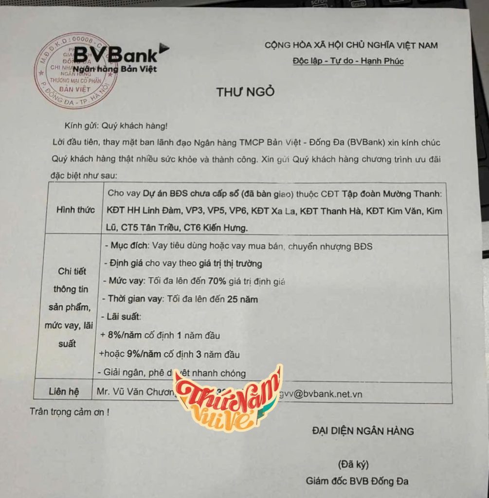 Cho Vay Chung Cư Thanh Hà 8%/năm