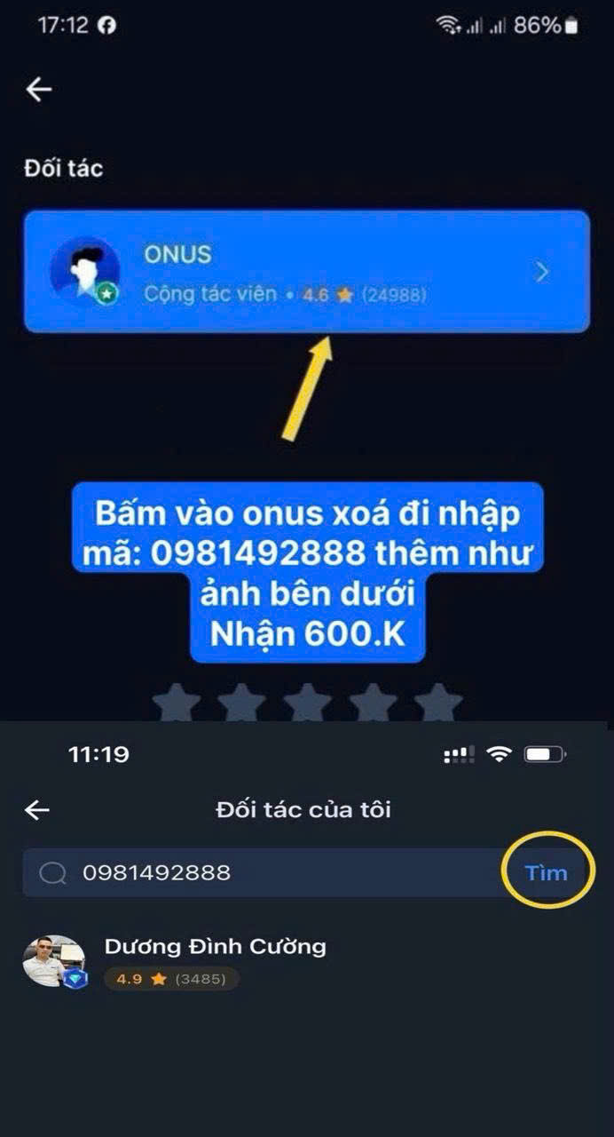 Cách xóa đối tác onus