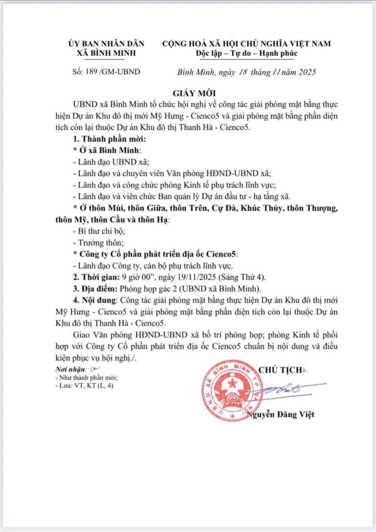 giải phóng mặt bằng Dự án Mỹ Hưng – Cienco 5 và Khu đô thị Thanh Hà – Cienco 5