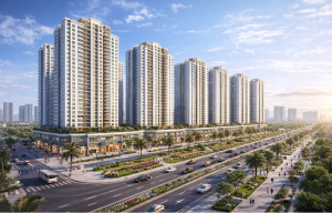 Phối cảnh chung cư B2.1 HH02A Thanh Hà – view mặt đường Trục phía Nam