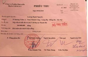 phiếu thu khi đống tiền mua chung cư thanh hà cienco5