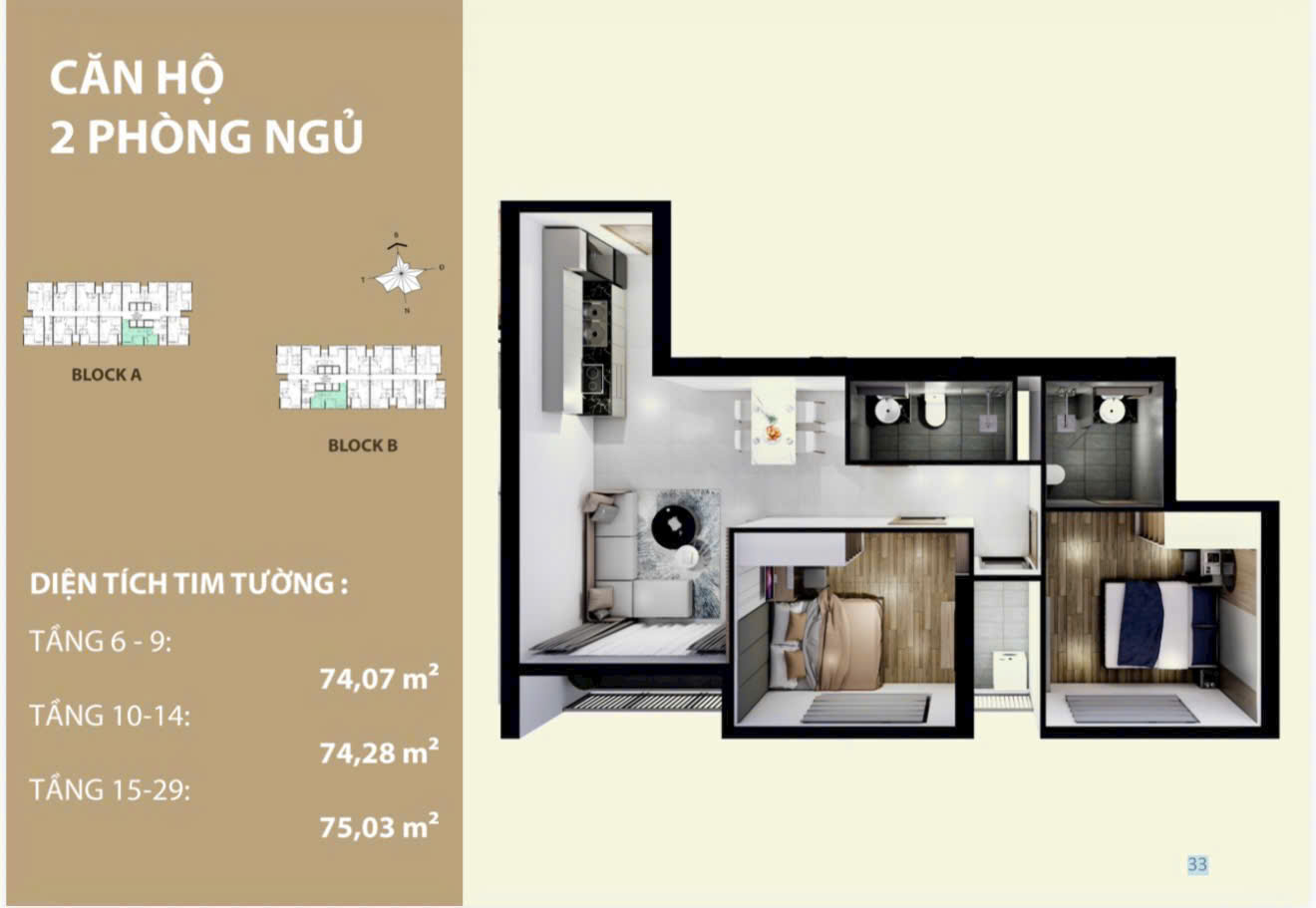 thiết kế căn hộ 2 phòng ngủ chung cư thành phố xanh phú hữu mường thanh