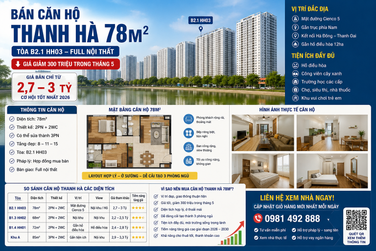 Bán căn hộ Thanh Hà 78m2 giá rẻ