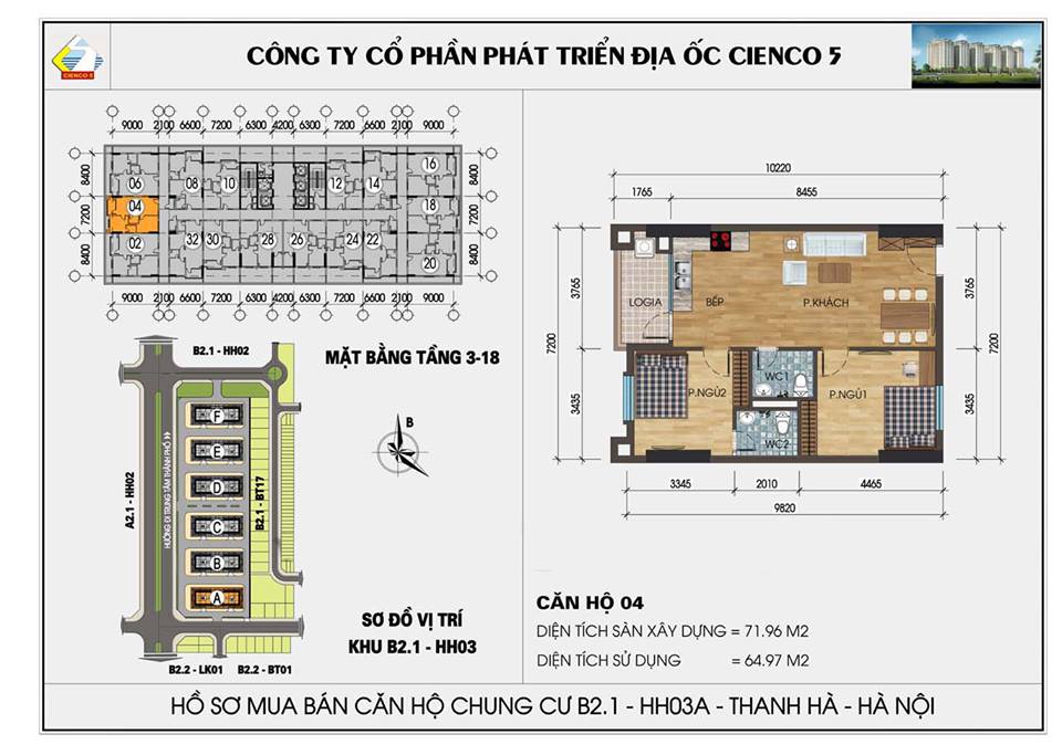thiết kế căn hộ chung cư Thanh Hà B2.1 HH03 CĂN 04