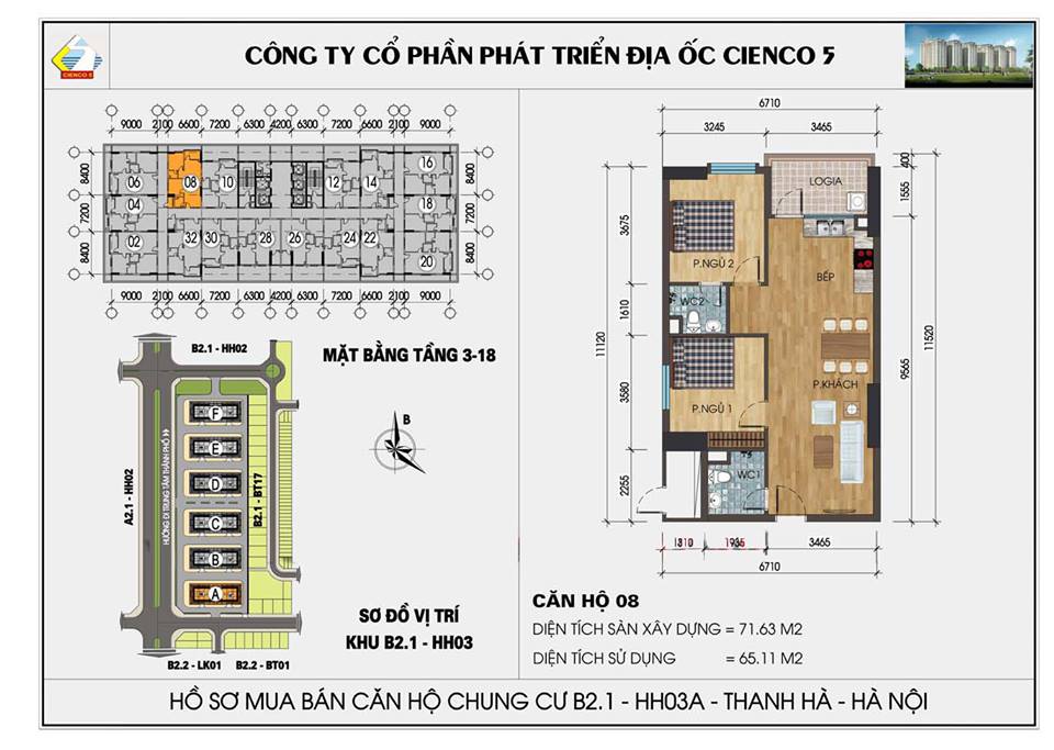 thiết kế căn hộ chung cư Thanh Hà B2.1 HH03 CĂN 08
