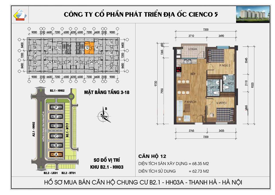 thiết kế căn hộ chung cư Thanh Hà B2.1 HH03 CĂN 12