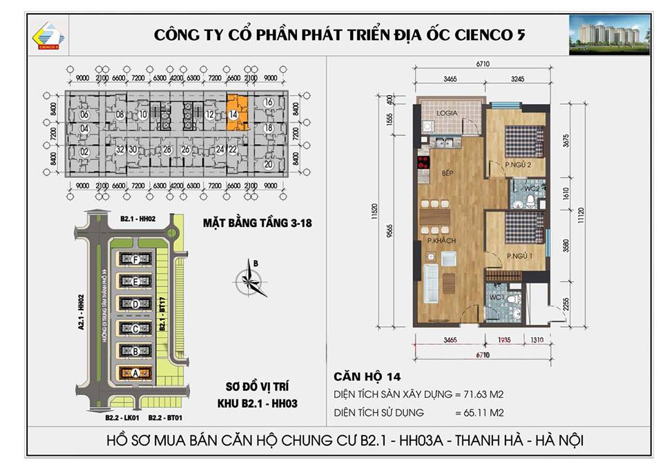 thiết kế căn hộ chung cư Thanh Hà B2.1 HH03 CĂN 14
