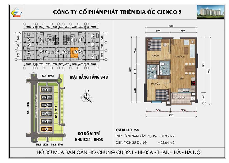 thiết kế căn hộ chung cư Thanh Hà B2.1 HH03 CĂN 24