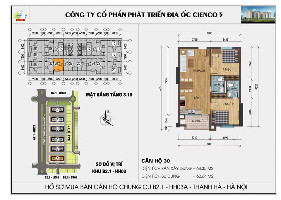 thiết kế căn hộ chung cư Thanh Hà B2.1 HH03 CĂN 30