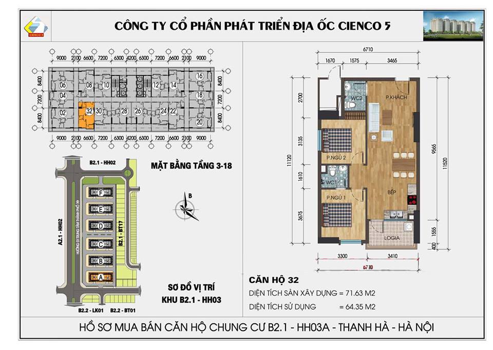 thiết kế căn hộ chung cư Thanh Hà B2.1 HH03 CĂN 32