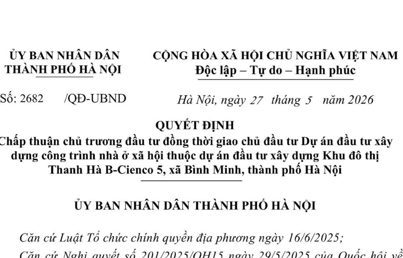 chấp thuận chủ trương xây dựng nhà ở xã hội Thanh Hà Cienco 5 khu B1.2