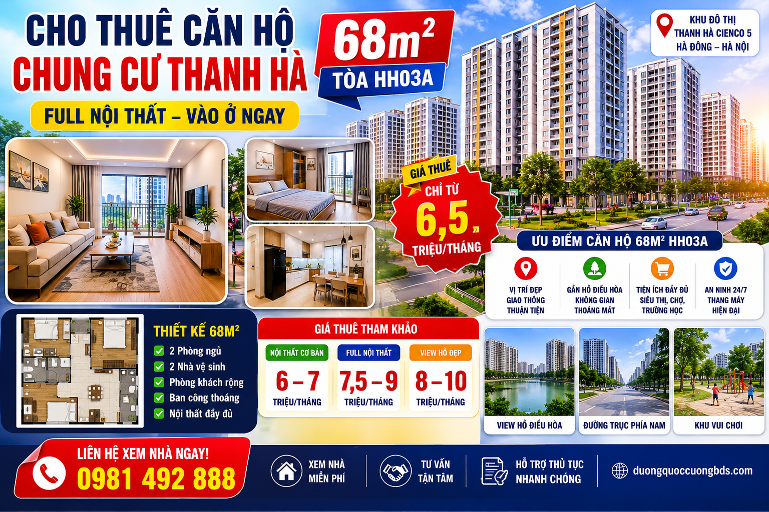 cho thuê căn hộ chung cư Thanh Hà 68m2