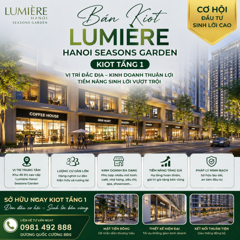 Bán kiot Lumiere Hanoi Seasons Garden tầng 1