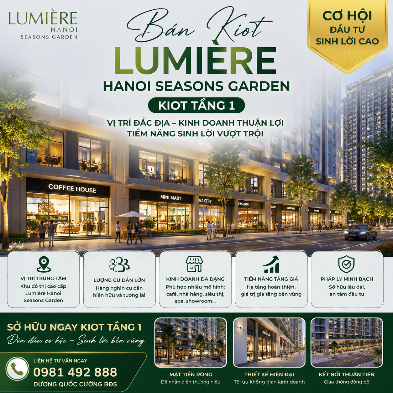 Bán kiot Lumiere Hanoi Seasons Garden tầng 1