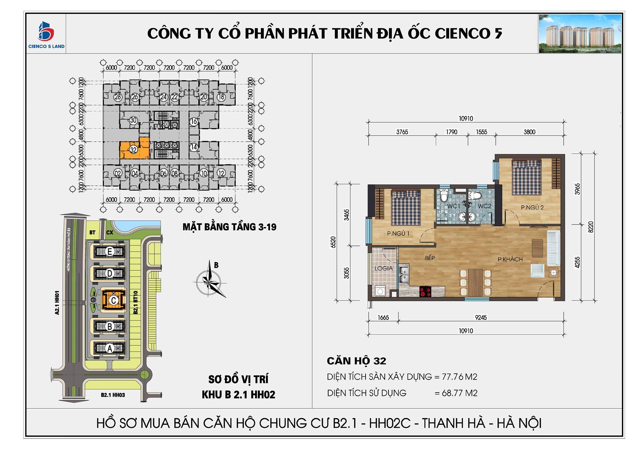 thiết kế căn hộ 32 chung cư b2.1 hh02c thanh hà