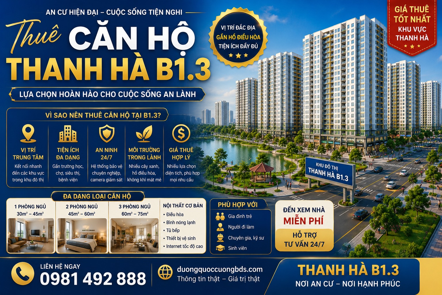 thuê căn hộ thanh hà b1.3 full nội thất
