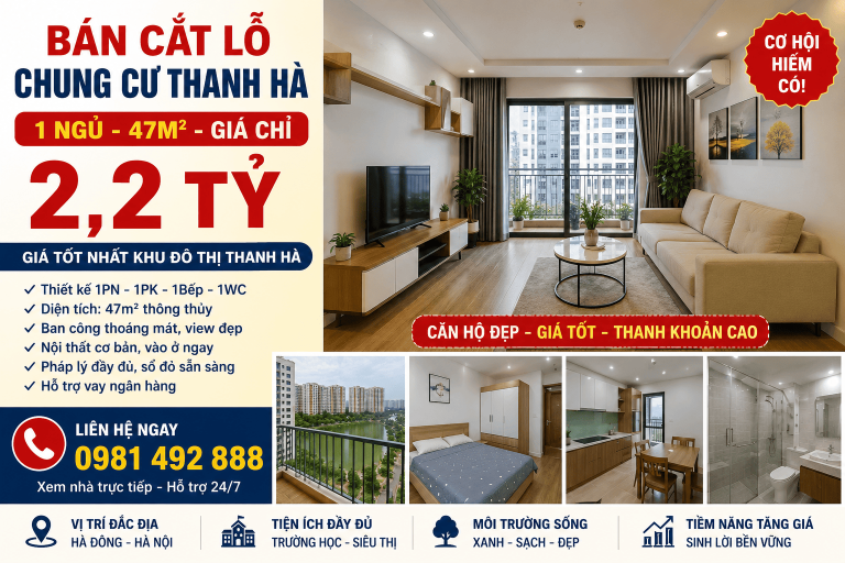 bán cắt lỗ chung cư thanh hà 1 ngủ