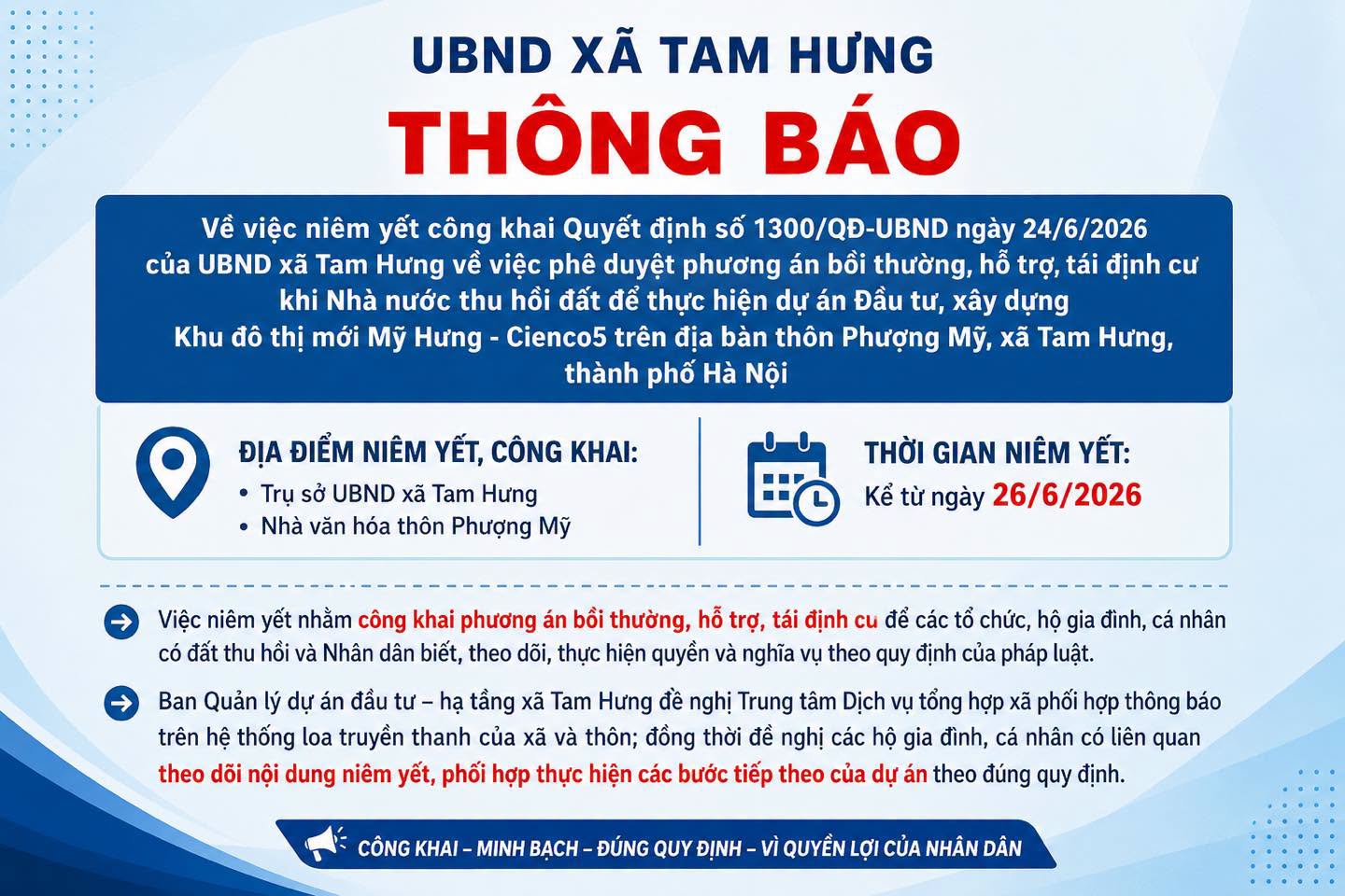Theo quyết định được phê duyệt, phương án bồi thường dự án Mỹ Hưng Cienco5 áp dụng đối với diện tích đất nông nghiệp tại thôn Phượng Mỹ.