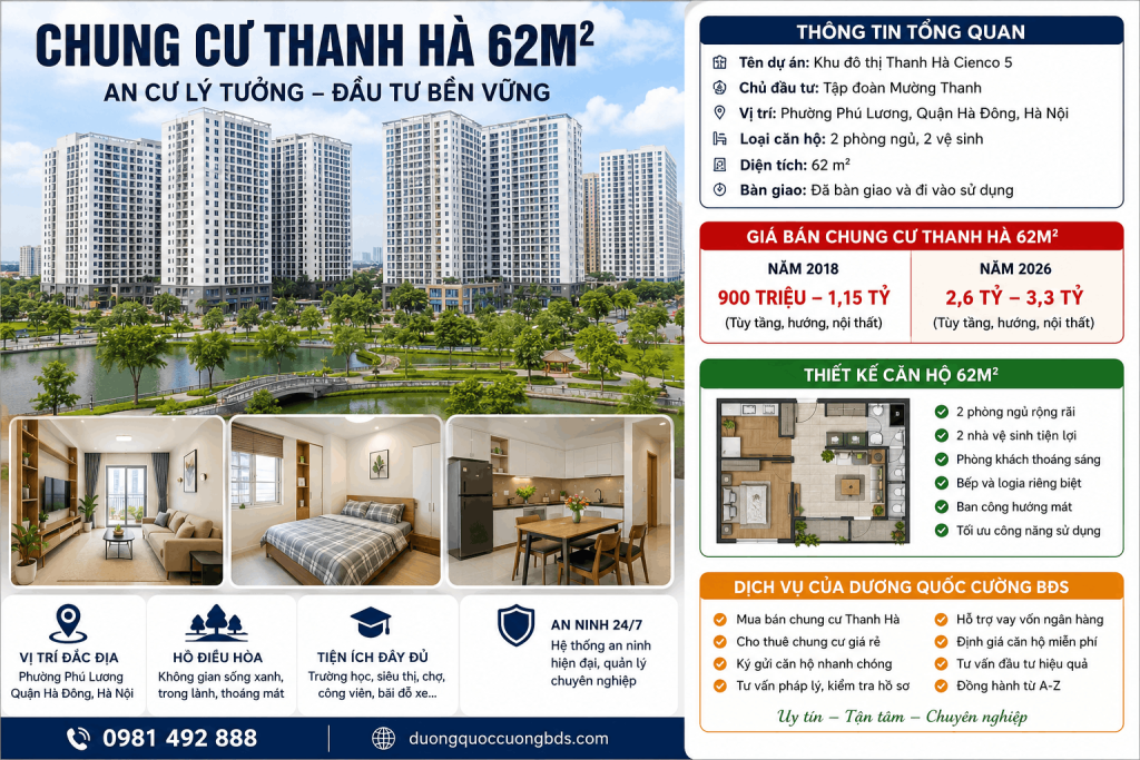 Chung cư Thanh Hà 62m² giá rẻ hà đông