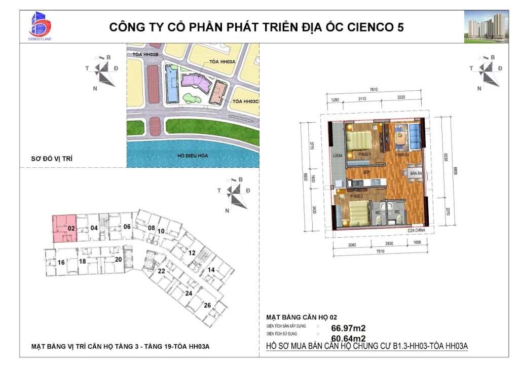 sơ đồ mặt bằng căn 02 chung cư B1.3 HH03A Thanh Hà