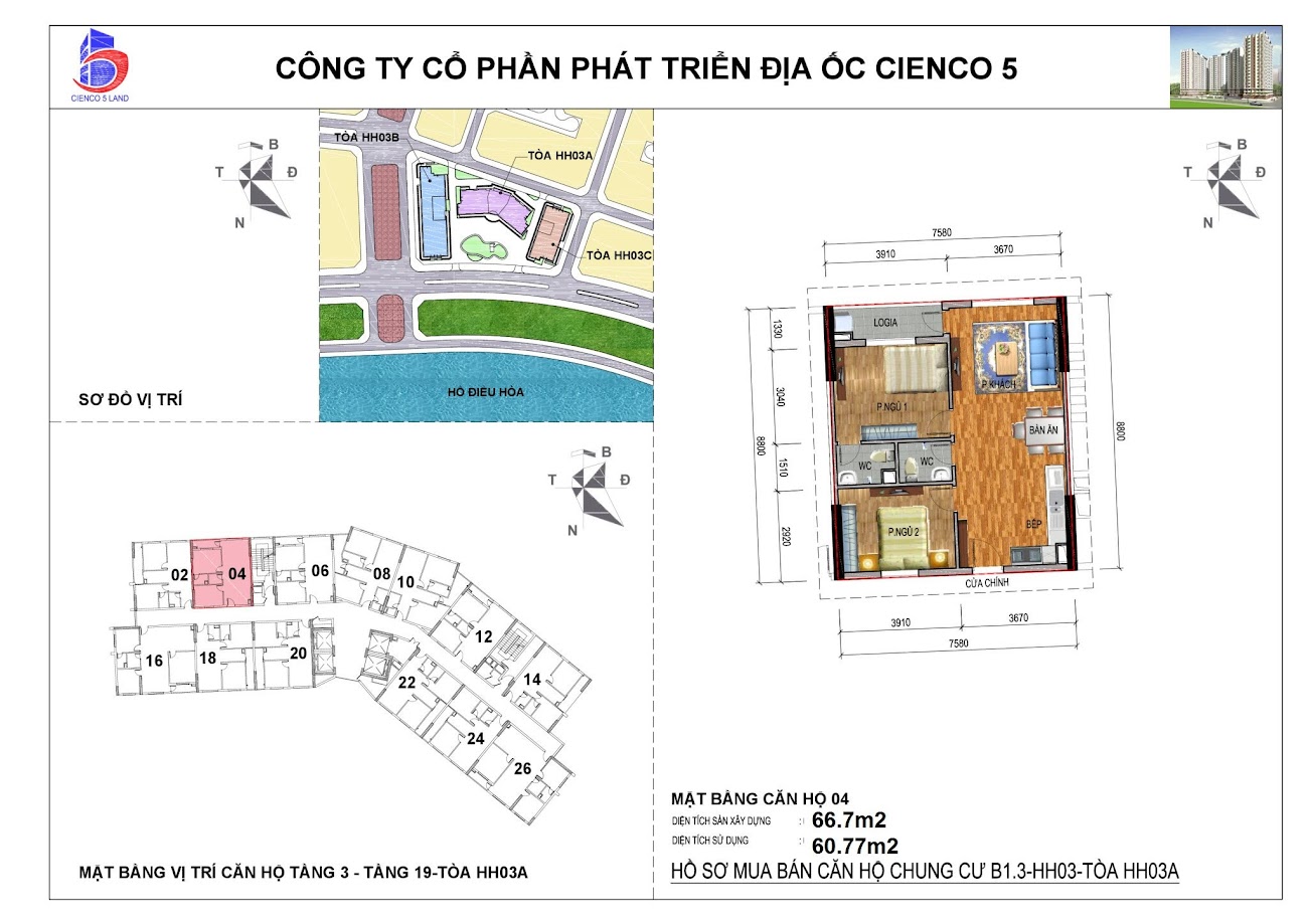 sơ đồ mặt bằng căn 04 chung cư B1.3 HH03A Thanh Hà
