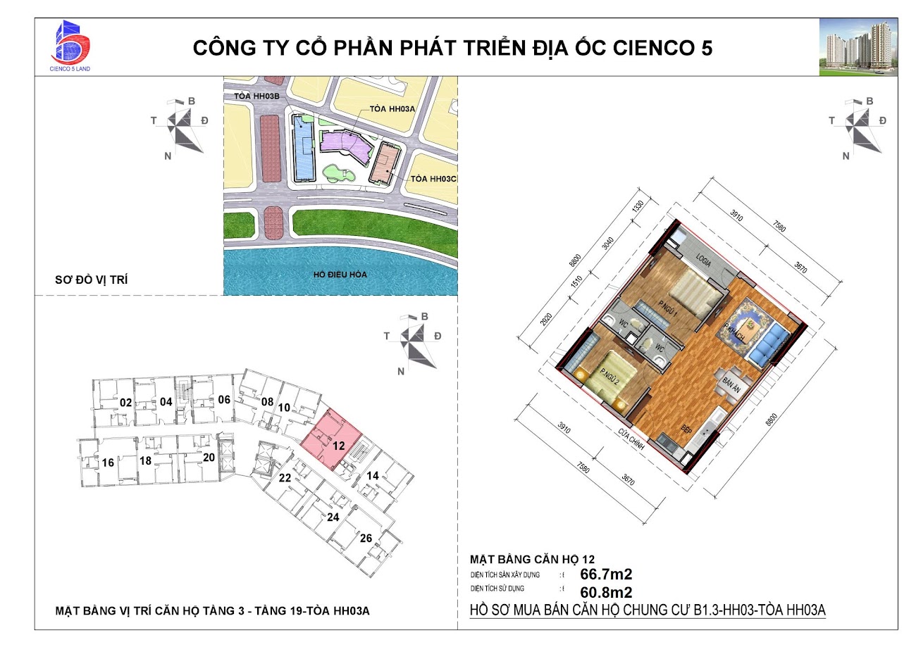 sơ đồ mặt bằng căn 12 chung cư B1.3 HH03A Thanh Hà