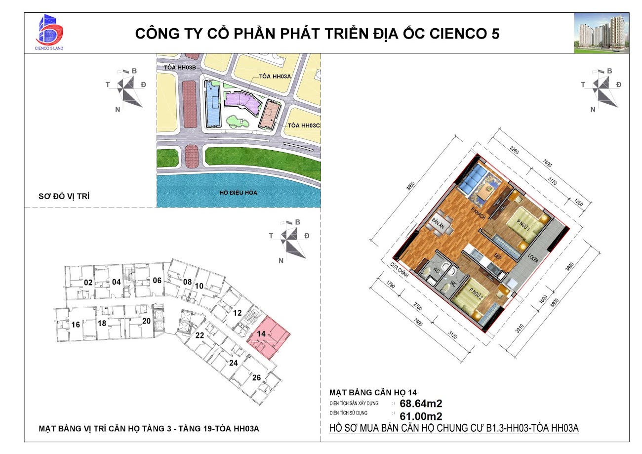 sơ đồ mặt bằng căn 14 chung cư B1.3 HH03A Thanh Hà