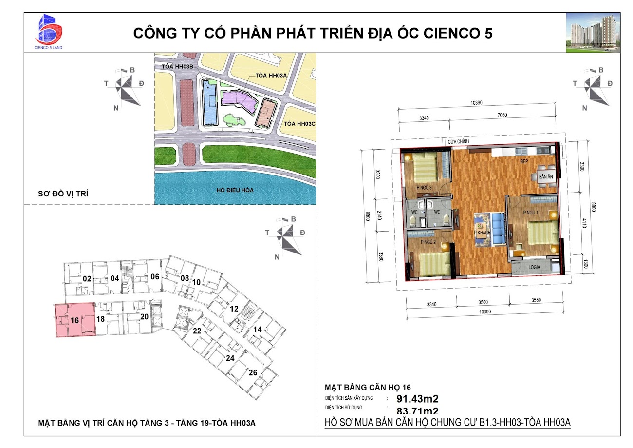 sơ đồ mặt bằng căn 16 chung cư B1.3 HH03A Thanh Hà