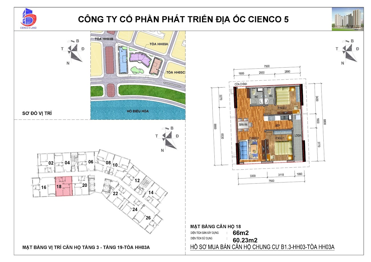 sơ đồ mặt bằng căn 18 chung cư B1.3 HH03A Thanh Hà