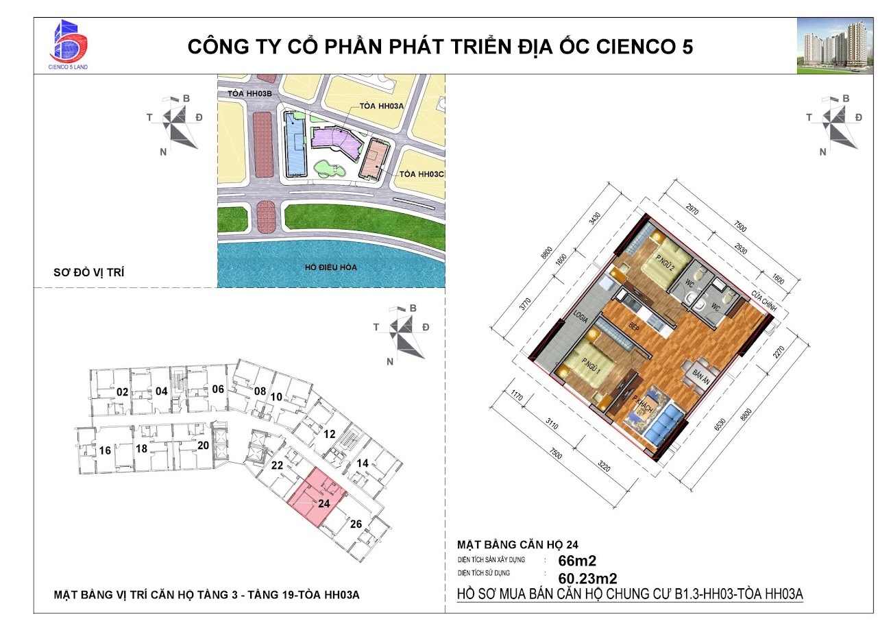 sơ đồ mặt bằng căn 24 chung cư B1.3 HH03A Thanh Hà