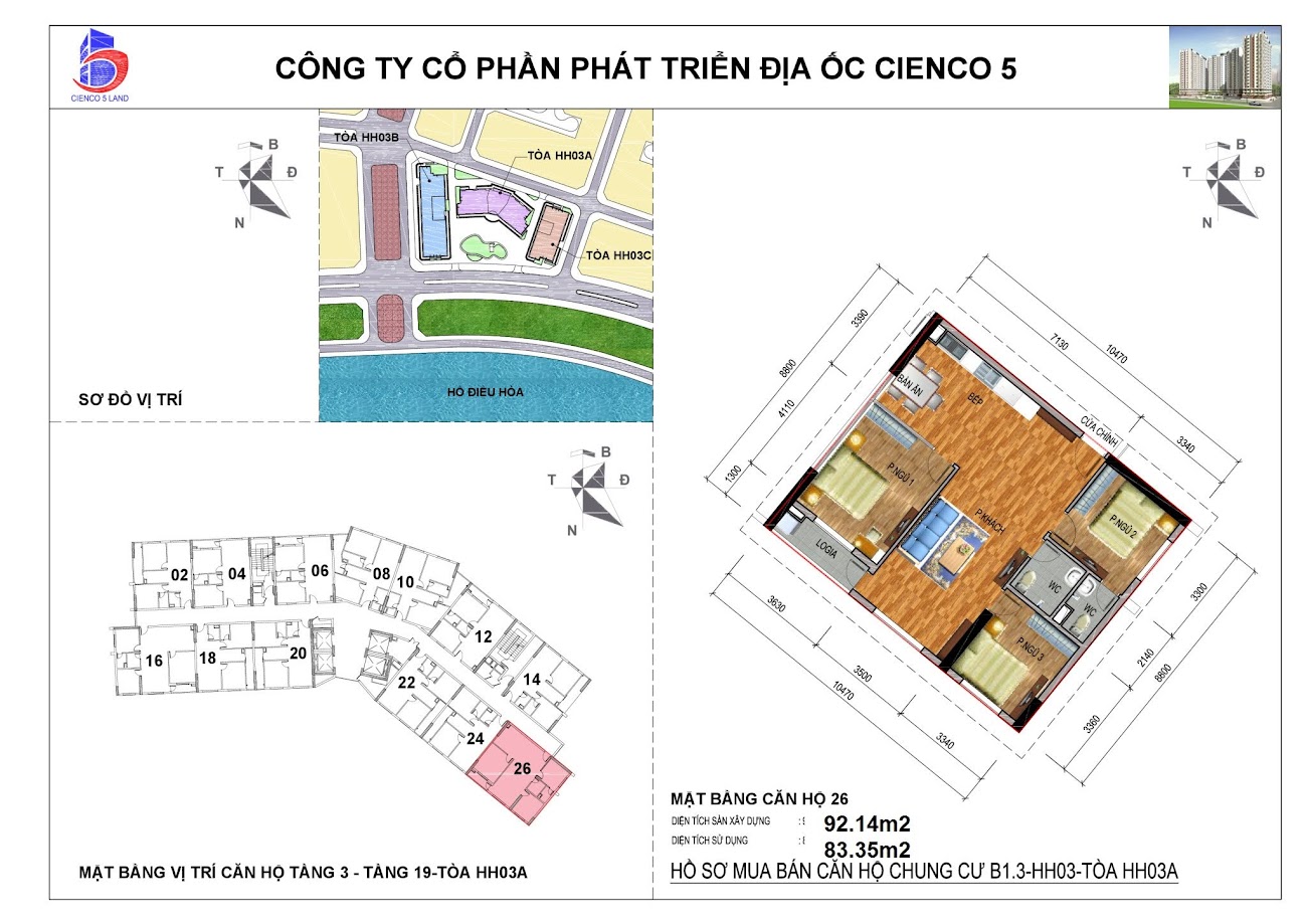 sơ đồ mặt bằng căn 26 chung cư B1.3 HH03A Thanh Hà