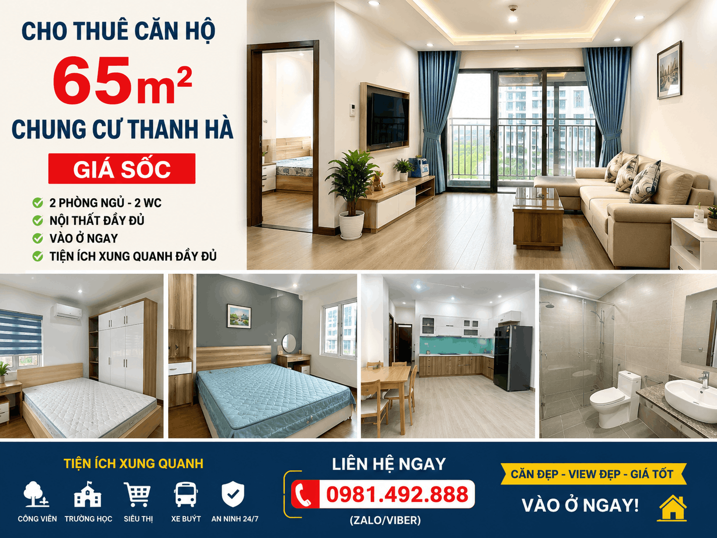 thuê căn hộ 65m2 chung cư Thanh Hà giá sốc