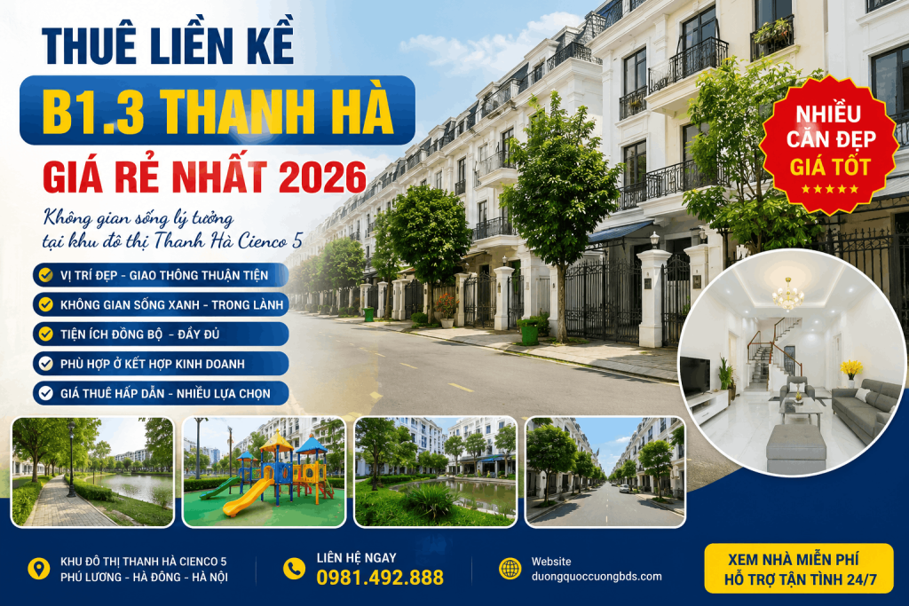 Thuê liền kề B1.3 Thanh Hà giá rẻ