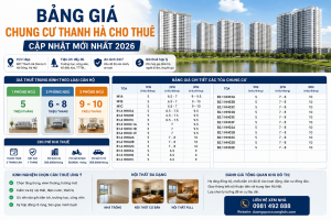 Bảng giá chung cư Thanh Hà cho thuê 2026 cập nhật mới nhất giá thuê căn hộ 1 phòng ngủ, 2 phòng ngủ, 3 phòng ngủ tại các tòa M1, B1.3, B1.4 và B2.1 Khu đô thị Thanh Hà Cienco 5 Hà Nội.