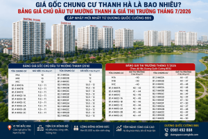 Bảng giá gốc chung cư Thanh Hà của chủ đầu tư Mường Thanh và bảng giá thị trường tháng 7/2026 cập nhật theo từng tòa M1, B1.3, B1.4, B2.1 tại Khu đô thị Thanh Hà Cienco 5.