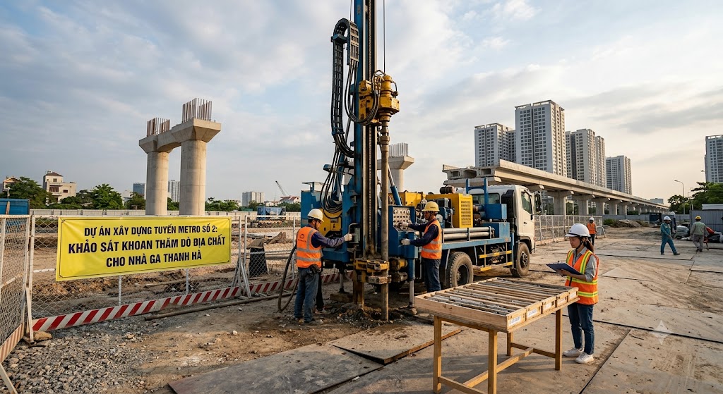 Khoan thăm dò địa chất Metro số 2 tại Thanh Hà Cienco 5