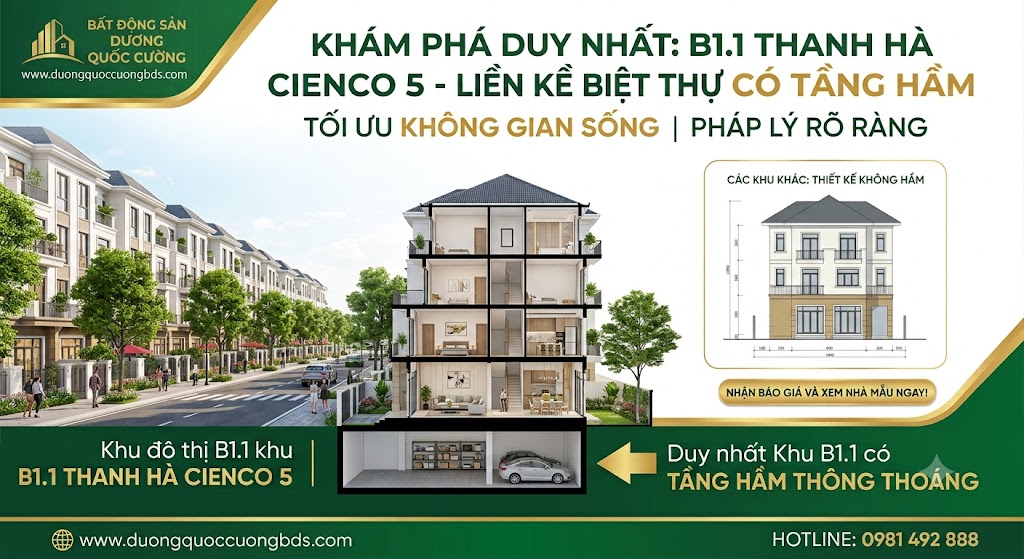 Liền kề biệt thự Thanh Hà khu nào có hầm
