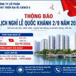 Cienco 5 thông báo Lịch nghỉ Lễ Quốc khánh 2/9 năm 2026 của Cienco 5 từ ngày 29/8 đến 2/9/2026