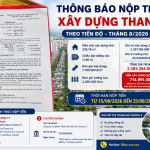 Thông báo nộp tiền xây dựng nhà ở thanh hà theo tiến độ tại Khu đô thị Thanh Hà Cienco 5 tháng 8/2026, đợt 1 số tiền 714.991.000 đồng, tổng giá trị xây dựng 2.383.304.000 đồng.