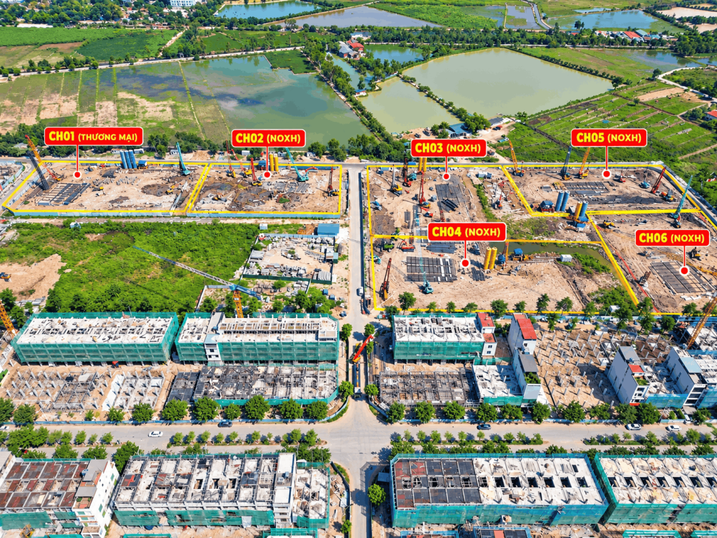 Tiến độ chung cư B1.2 Thanh Hà ngày 20/10/2026 với 6 tòa CH01–CH06.