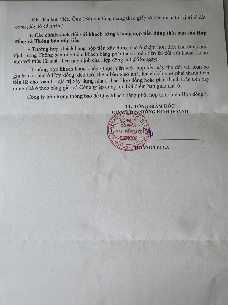 Thông báo nộp tiền xây thô đợt 2 liền kề Thanh Hà tháng 10/2026