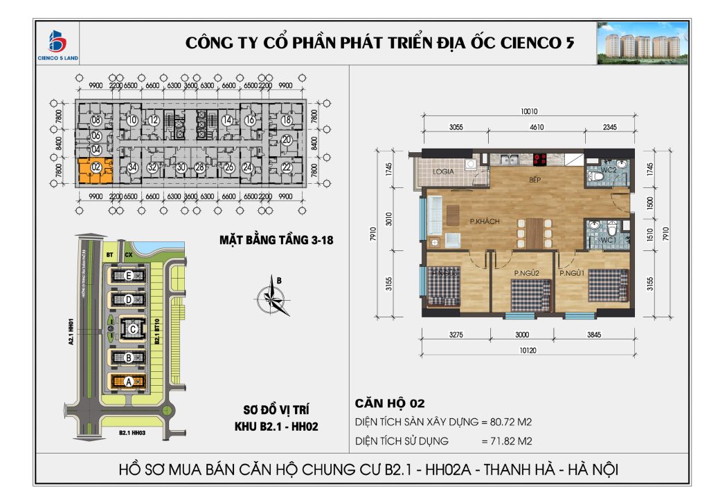 Sơ đồ căn hộ 02 chung cư HH02A HH02B Thanh Hà