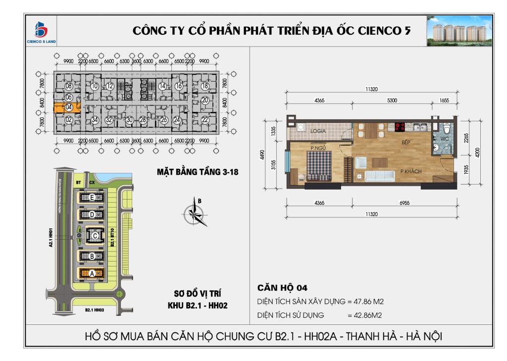 Sơ đồ căn hộ 02 chung cư HH02A HH02B Thanh Hà