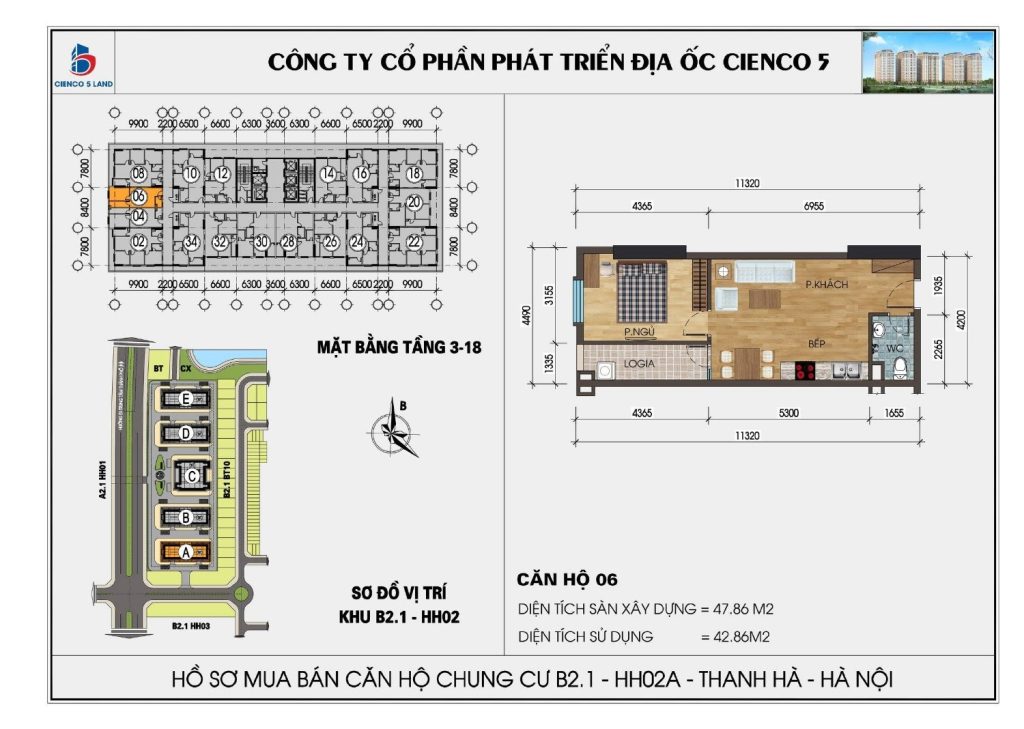 Sơ đồ căn hộ 06 chung cư HH02A HH02B Thanh Hà