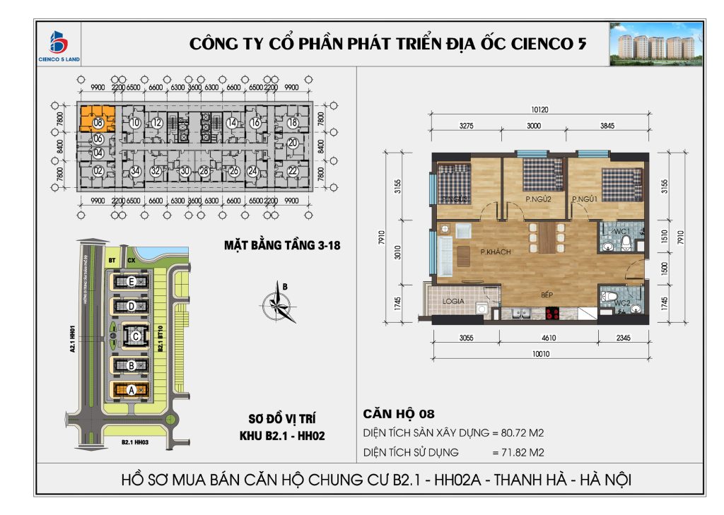 Sơ đồ căn hộ 08 chung cư HH02A HH02B Thanh Hà