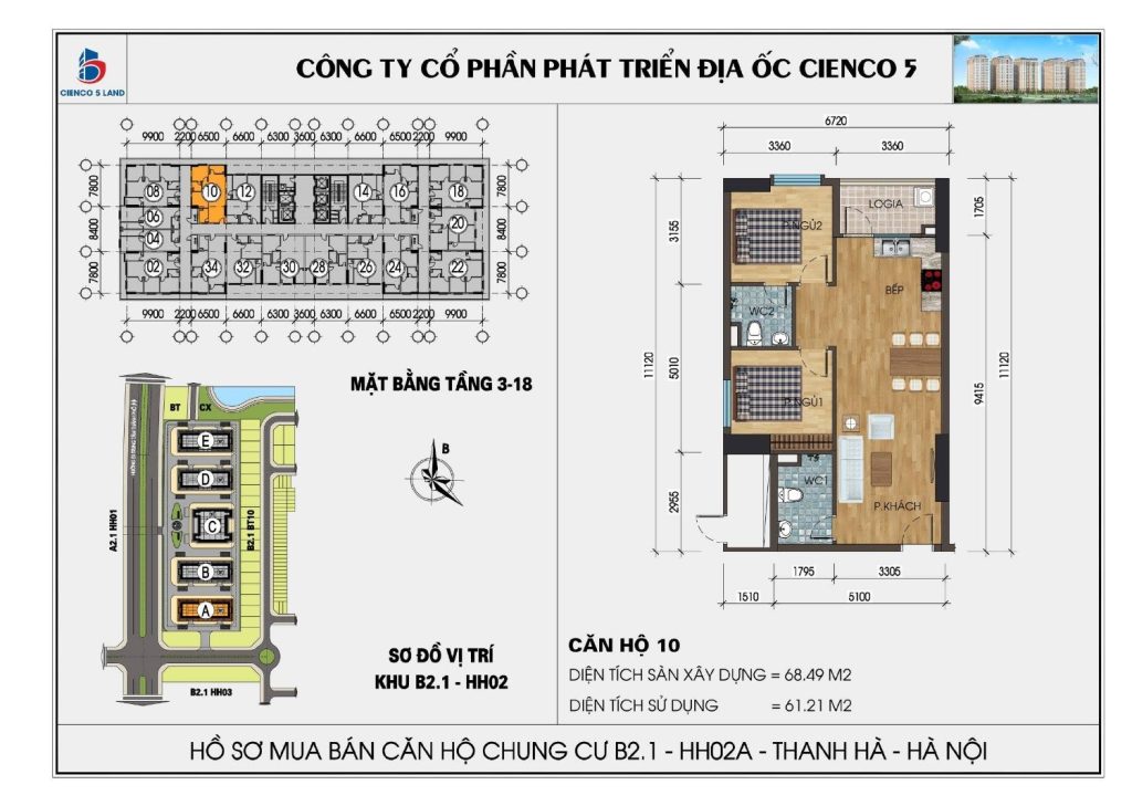 Sơ đồ căn hộ 10 chung cư HH02A HH02B Thanh Hà