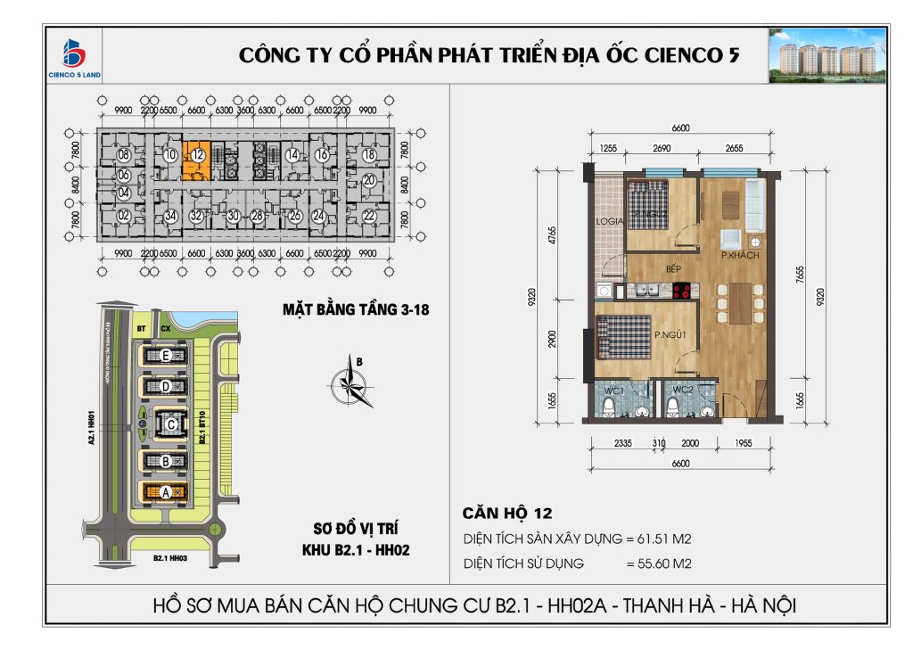 Sơ đồ căn hộ 12 chung cư HH02A HH02B Thanh Hà