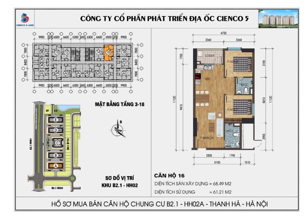 Sơ đồ căn hộ 16 chung cư HH02A HH02B Thanh Hà