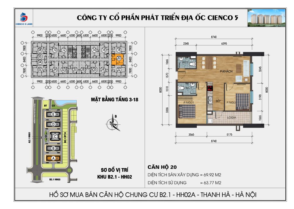 Sơ đồ căn hộ 20 chung cư HH02A HH02B Thanh Hà
