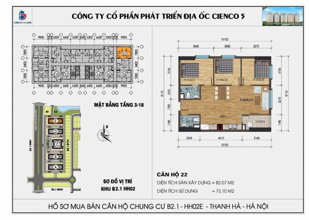 Sơ đồ căn hộ 22 chung cư HH02A HH02B Thanh Hà